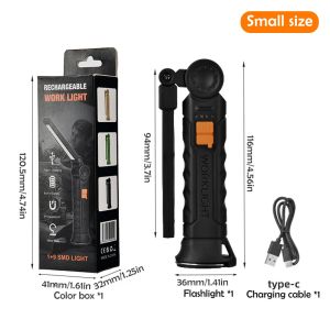 Folding COB XPE LED EDC Work Light Flashlight USB Rechargeable Torch Magnetic Base& Hook Emergency Car Inspection Lamp Red SOS