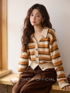 MI.SHOW | Stripe Wool Blend Womens Cardigan