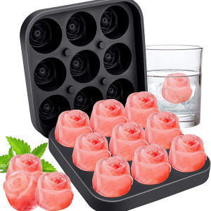 3D Rose Ice Molds 1.3 Inch Small Ice Cube Trays Make 9 Giant Cute Flower Shape Ice Silicone Rubber Fun Big Ice Ball Maker