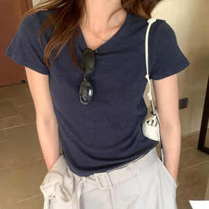 SHUQINGLAI | Slim Fit Short Sleeve Knit Top T-Shirt