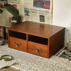 Retro Drawer Style Desktop Organizer Box Wooden Small Cabinet for Office Cosmetic Storage Rack Japanese Style round Shape