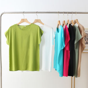 Loose Fit round Neck Cotton Silk T-Shirt Thin Large Size Mom Style Multi-Color Floral Print Casual Wear for Women over 49