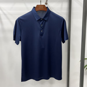 Silk Short Sleeve T-Shirt Mens Business Casual Pure Color Thin Standard Fit Button Decorated Non-Saints Summer New Arrival