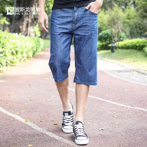 Summer Thin Cotton Straight Leg Jeans Mens Loose Fit Casual Shorts Seven-Foot Pants Youth Popular mid Waist Zipper Fly Jeans