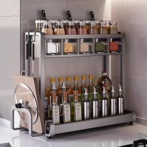 Kitchen Multi-layer Storage Rack Salt Seasoning Box Can Multi-functional Knife Holder Countertop Organizer Shelf ABS Stainless Steel