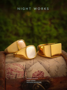 Night Works "Garden of Dawn" European Antique Gold Square Ring Plus Size Men and Women Vintage