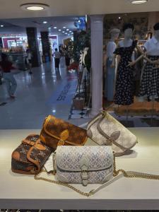 Fashionable Versatile Womens Crossbody Bag Omicron Square Chain Shoulder Bag British Style Print Soft Casual Magnetic Buckle