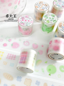 Transparent Grid Pattern Adhesive Tape for Journaling Patchwork Scene Building Strawberries Melons Bread Sticker Roll