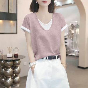V.C.I | V-neck Short Sleeve Youthful Designed T-shirt