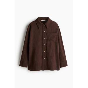 H&M Womens Shirt Springtime Soft Fashion Pleated Mixed Linen Blend Casual Style Long Sleeve Button up Cotton Polyester Blend