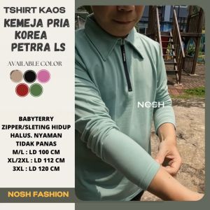 Kaos Pria Lengan Panjang seleting Petra LS / Kaos Pria Zipper Lengan Panjang / Kaos Pria Jumbo 3XL  Korea Style NOSH