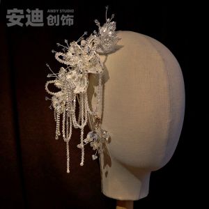 New Crystal Tassel Hair Clip Vintage Court Style Wedding Dress Photography Makeup Accessories for Bride Side Clip
