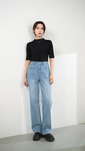 RoshThanz High Waist Jeans For Women Baggy Long Trouser Casual Denim Straight Pants Fashion Wide Leg Jeans for Women