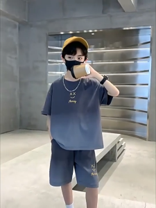 New Terno For Kid Boy 6-12yrs Gradient T-shirt+Baggy Shorts Trendy Terno For Kids Boy Fashion Outfit For Kids Boy Kids Terno For Boys