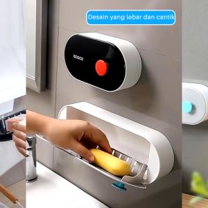 ECOCO Clamshell Soap Dish Large - Tempat Rak sabun batang mandi cuci tangan Sekali tekan Tinggal tempel Dengan Gantungan Sponge estetik minimalis homeware