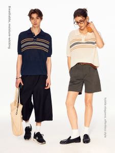 MADWITCH | Loose Striped American Style Neutral Polo Shirt
