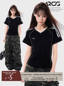 ARCG | American Style Black V-Neck Short Sleeve Summer Design Sporty Fitting T-Shirt