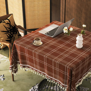 Japanese Style Square Tablecloth Waterproof Anti-Scalding No-Wash Tea Table Mat Tassel Linen Feel Fabric Luxury Tablecloth