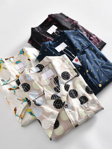 Very Eloquent! Hong Kong Style Retro! Export Mens Clothing Summer Fashion All-Matching Print Casual Short-Sleeved Shirt Fashion