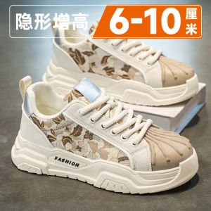 Mens Summer Breathable Invisible Heightening 10cm Trendy Casual Thick Bottom Sports Canvas Shoes White Board Shoes for Men