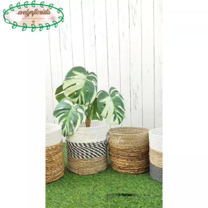 Pohon Artificial Daun Monstera Variegata Juntai X5 Latex Pot Dasar Cover Seagrass Dekorasi Rumah Hiasan Ruang Tamu