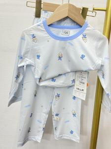 Summer Style Long Sleeve Sleepwear Modal Lycra Fabric Childrens Home Clothes Breathable Comfortable Loose Fit round Neck Pullover