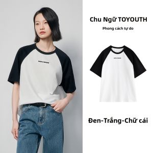 Toyouth | Áo Thun Bông Duyên Dáng Tay Raglan Màu Đối Lập