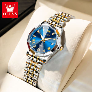 OLEVS Watch for Women Original Branded Rhombus Diamond Dial Genuine Stainless steel Water Proof Luminous Elegant Ladies Relo