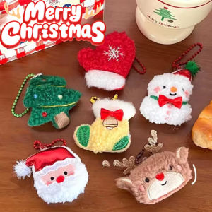 ถุงมือตุ๊กตาหิมะซานตาคลอสกวางเอลค์พวงกุญแจตุ๊กตากำมะหยี่คริสต์มาสพวงกุญแจยัดไส้ถุงคริสต์มาสของขวัญปาร์ตี้จี้ตกแต่ง