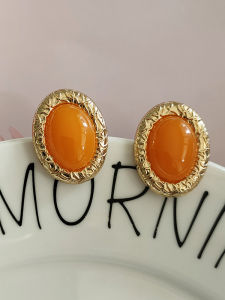 ต่างหูโลหะผสมลายเมฆสีส้มคุณภาพสูงสไตล์วินเทจพร้อมอัญมณีเทียมและหินกึ่งมีค่าสําหรับผู้หญิง