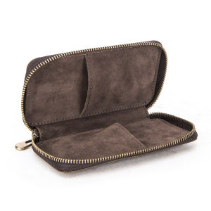 Genuine Leather Double Watch Case Vintage Zipper Watch Bag Travel Watch Display Storage Pouch