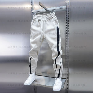 Trendy Mens Autumn New Splice Sports Sweatpants Slim Fit Elastic Waist Cuffed Casual Pants Breathable Youthful Style Basic Color