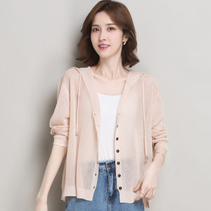 [Cắm trại] Áo khoác Áo cardigan dệt kim trùm đầu bằng lụa Băng bảo vệ khỏi ánh mặt trời rộng màu trơn mỏng cho nữ