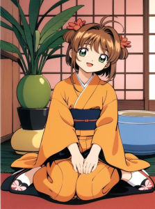 Bandai | Anime Style Girl In Orange Kimono Oil Painting By Numbers Wall Decor for Living Room Bedroom Gift No Frame