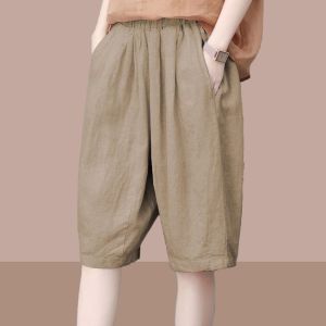 V.C.I | Slim Fit Elastic Waist Cotton Linen Shorts Khaki