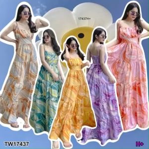 แม็กซี่เดรส ลายหินอ่อน เดรสยาว ชุดไปทะเล ฟรี M+ สำหรับ 32-36 เอว 26-34 สพ.36-44 ยาว 53