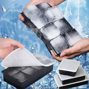 YESPERY 4/6/8 Grid Big Ice Mold with Lid Large Food Grade Silicone Ice Cube Square Ice Tray Mold Kitchen DIY Ice Maker Ice Cube Tray