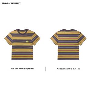JNXS | Áo Thun Cặp Cổ Tròn Tay Ngắn Form Rộng Sọc Vintage Cotton Mùa Hè