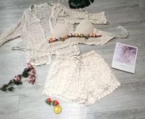 Đồ Bơi Nữ Sét Bikini Len Móc Đi Biển 3 Chi Tiết Bin Sports BHN019