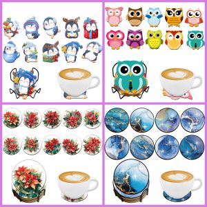 8/10 Pieces of round Coasters animal Patterns Wooden Materials with Brackets non-slip Decoration on the Desktop of Beverage