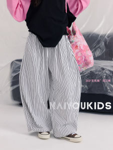 Quần Dài Thường Ngày Kẻ Sọc Ngang Cho Bé Gái NAIYOUKIDS Mùa Thu 2024 Quần Dài Rộng Rãi Thoải Mái Cho Bé Gái Từ 3-14 Tuổi