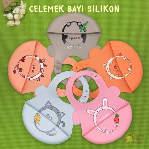 TAIYO Celemek Makan Bayi Full Silikon BIB Baby Slabber Clemek Motif Animal Bahan Lembut