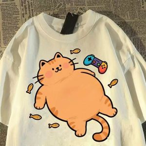 PAZHAOLANG | Oversized Funny Cat Print Short Sleeve T-shirt