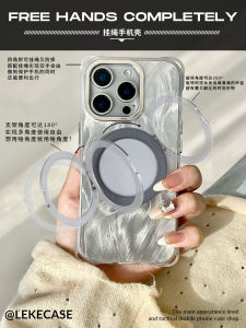 เคสโทรศัพท์แบบหุ้มหินพร้อมขาตั้งดูดซับแม่เหล็กแบบหุ้มหินแบบท่อสี่เหลี่ยมพร้อมช่องสี่เหลี่ยมสำหรับ Apple 16 เงิน ลายนก ป้องกันการตกหล่น