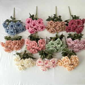 41CM 7 Forks Silk Screen Diamond Rose Artificial Flower Wedding Living Room Decoration Road Guide Bouquet Artificial Flower