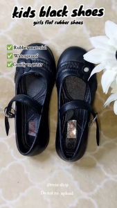 Teacher & Student Approved Black Rubber Flats – All-Day Comfort Soft Insole Slip-Resistant Waterproof Patent Material Adjustable Fit Sizes 25-40