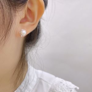 LAZO DIAMOND Sea of Beauty Pearl & Trinity Diamond Stud Earrings in 375/9K White Gold
