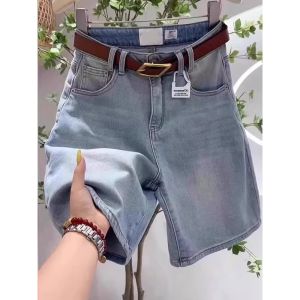 American Retro High Waist Elastic Slimming Large Size Straight Leg Five Shorts Womens Summer New Style Casual Cotton Pants