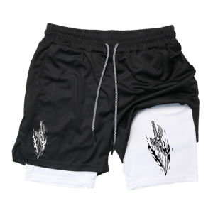 Dagger Print 2 in 1 Performance Shorts for Men Athletic Quick Dry Shorts with Phone Pocket Gym Workout Running Training Shorts