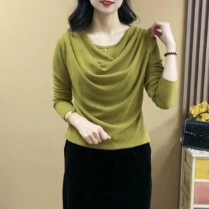 New Style Womens Slim Fit Long Sleeve round Neck Double Layer Meat Concealing Fashion Top Free Style Collar Korean Version T-shirt